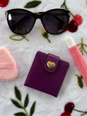 Coach Purple Patent Leather Double Sided Compact Mirror